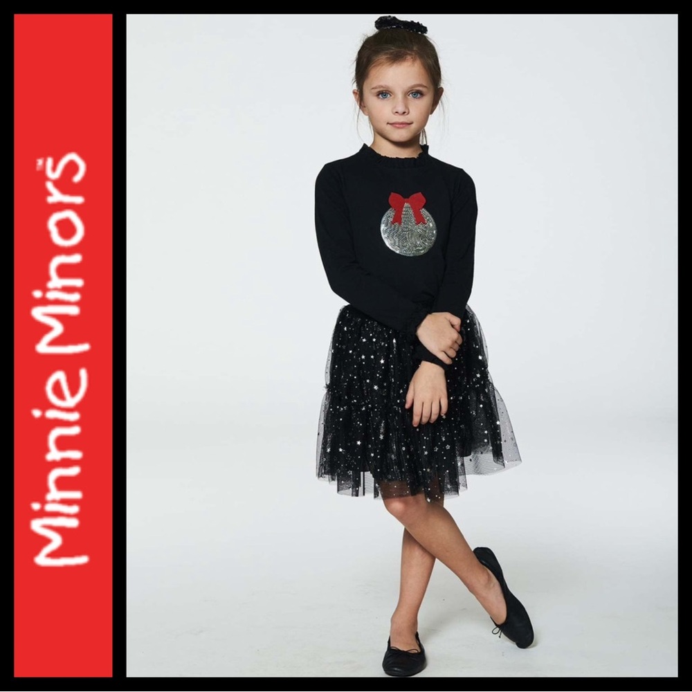 NWOT Minnie Minors Boutique Black Sequin Star Tulle Skirt